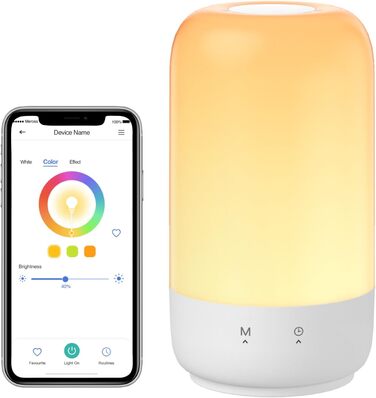 Світлодіодний приліжковий світильник meross WLAN, сумісний з Apple HomeKit, Alexa, Google, з можливістю затемнення, RGBCW