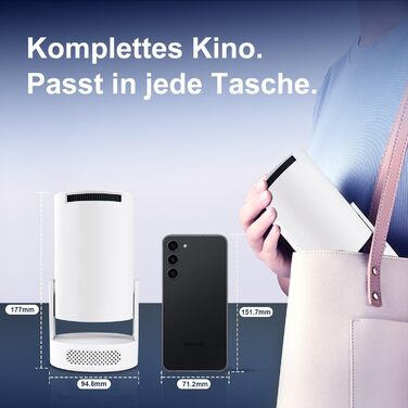 Міні проєктор Salange 4K з Wi-Fi 6, Bluetooth 5.2 та Android OS 11.0. Підтримка 180° повороту, для телефону/Xbox/ноутбука/TV Stick/USB. Білий (HY300ula + 5W динамік)