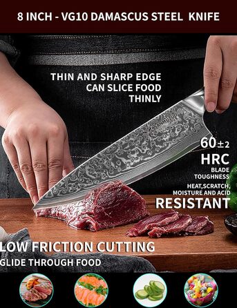 Ніж кухарський 20 см Xuan Серія VG10 Дамаський сталь, ручка з Харчу, чорний зірка