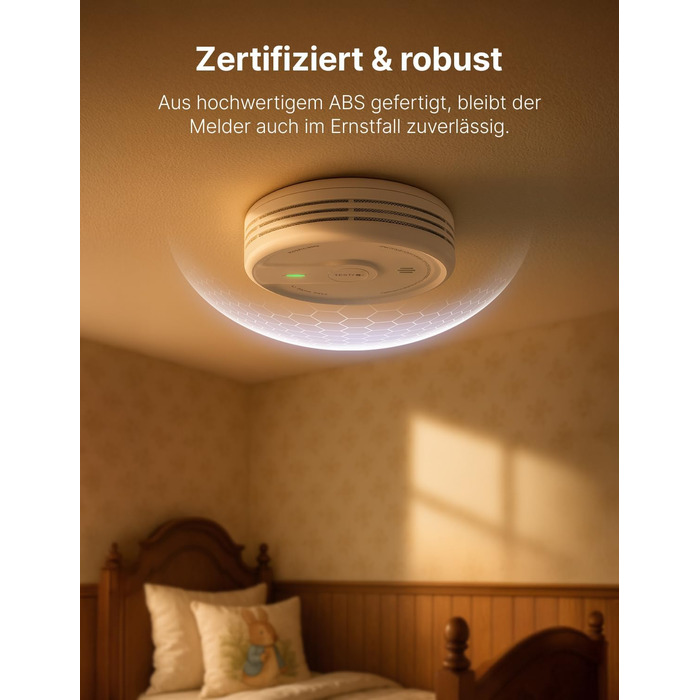 X-Sense Розумний димовий датчик з Wi-Fi, EN 14604, нічний режим, 10 років служби, змінна батарея, керування через додаток, XS0E-iR, білий