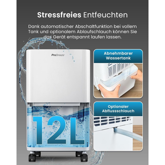Електричний осушувач повітря Pro Breeze 20 л/24г з режимом прання, датчиком вологості та таймером. Захист від плісняви, для приміщень до 35 м²