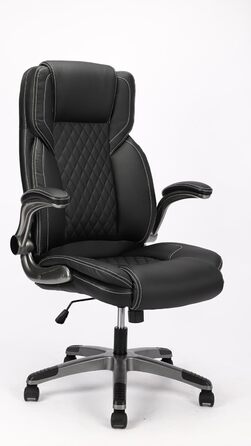 Ергономічне крісло для офісу 180 кг, крісло для столу з високою спинкою та широким сидінням, відкидні підлокітники, комп'ютерне крісло для офісу, дому, геймінгу (Чорний, без масажу)