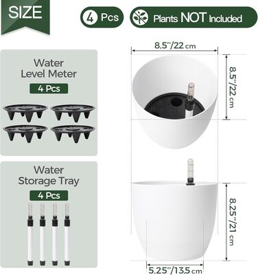 Набір горщиків для квітів T4U 15см з автополивом та індикатором рівня води, 4 шт. (білий, 22*21см)