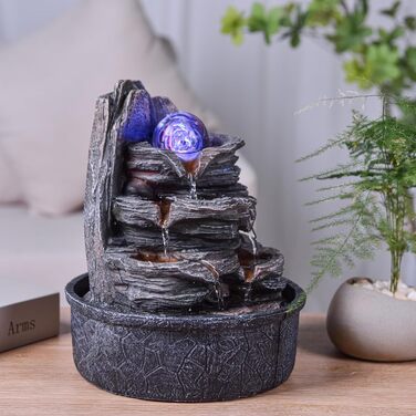 Джерело води Zen'Light Zimmerbrunnen: природний водоспад зі каменями та LED-підсвіткою для медитації та релаксації. Декоративний фонтан для дому, Feng Shui, H 23см (Luberon)