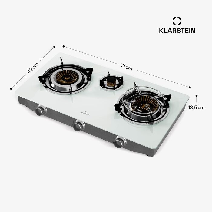 Газова плитка Klarstein Gaskocher 2-Flammiga: 7.7kW, нержавіюча сталь, для кемпінгу та дому, портативна, 2 конфорки (без редуктора)