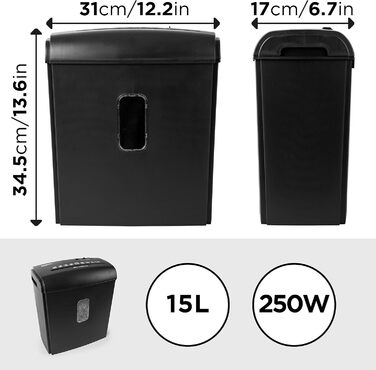 Шредер Duronic PS815 для документів, кредитних карт та CD, 15 аркушів, P4, 22 л