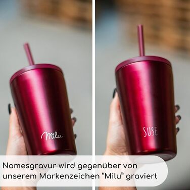 Термокружка Milu 400 мл з нержавіючої сталі, з соломкою, не протікає, з гравіюванням, зберігає тепло 10 годин / холод 20 годин, BPA-free