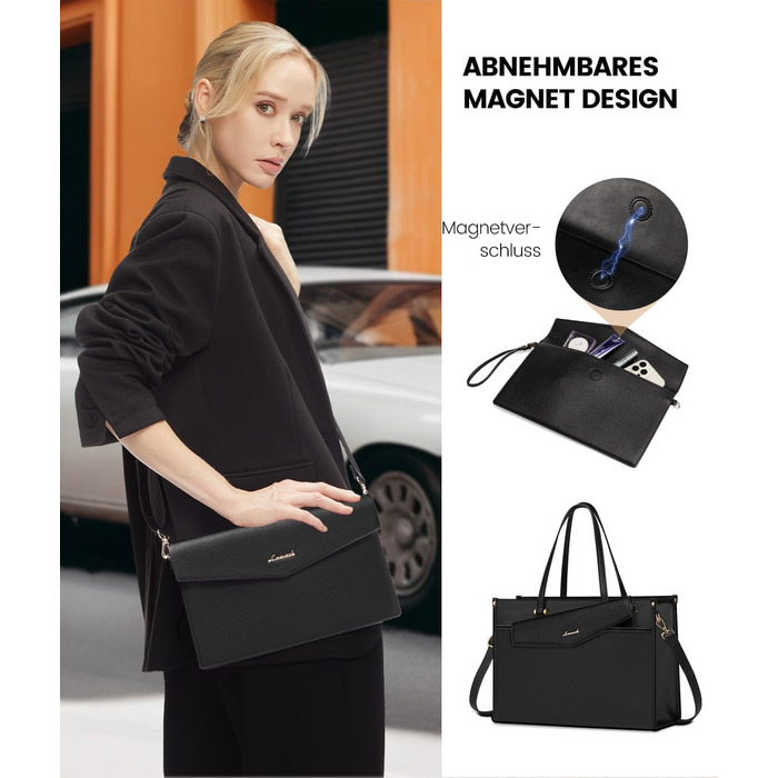 Сумка для ноутбука LOVEVOOK для жінок, водонепроникна, велика, сумка-шопер, ділова, шкіряна, для навчання, 15.6 дюймів, чорна, бежева, коричнева