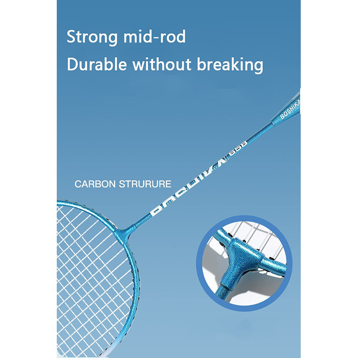 Набір для бадмінтону з 2 предметів, професійні ракетки для бадмінтону з вуглецевого волокна, легка ракетка для бадмінтону, набір для волана, ракетки для тренувань, сумка для перенесення, синя, синя