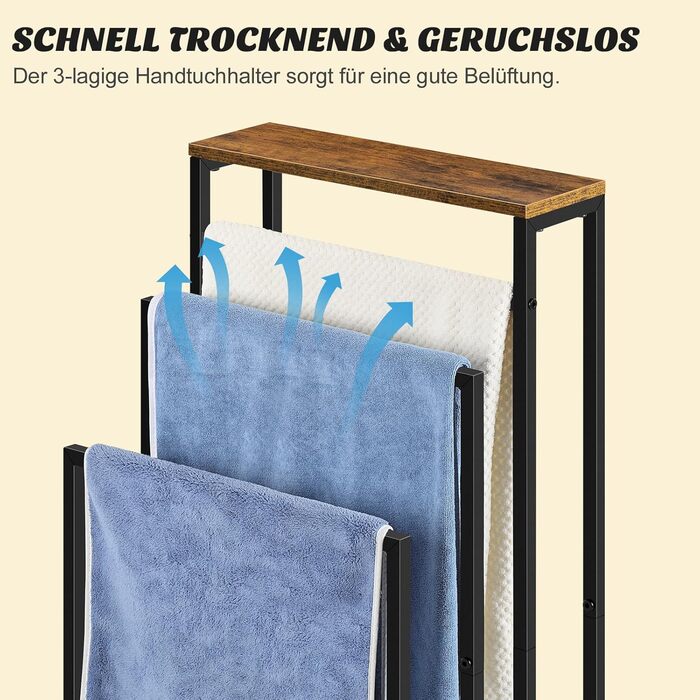 Підставка для рушників Smusei, настільна, 3-ярусна, з полицею з дерева, з нержавіючої сталі, для ванної кімнати та вітальні, 40x30x82 см, чорний (вінтажний коричневий)