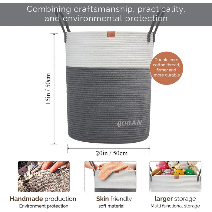 Великий міцний кошик для білизни з плетіння, сірий/бежевий (D38H50cm)