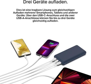 Повербанк Belkin 20K, 20 000 мАг, USB-C/USB-A, включаючи кабель, для iPhone, Galaxy, Pixel - синій