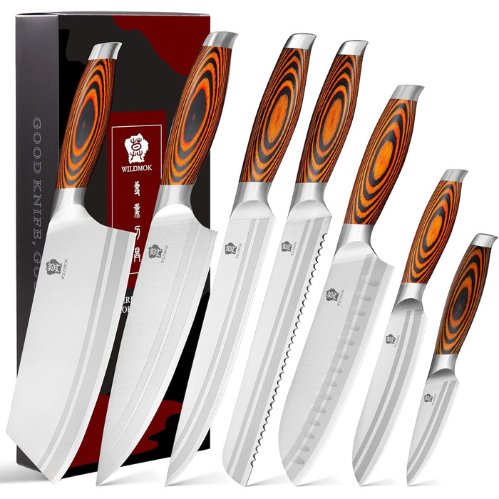 Набір ножів Wildmok 7 предметів: кухонний набір з німецької сталі з ручками з пакавуду
