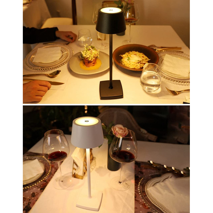 Настільна лампа бездротова 2 шт., 6000mAh, цинковий сплав, IP54, регулювання яскравості, тепле світло, для дому та закладу