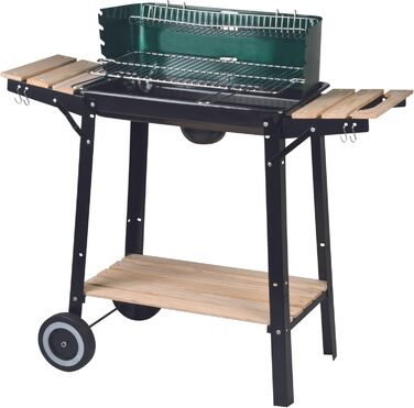 Гриль вугільний на коліщатках ARO, сталь/дерево, 2 решітки, 2 полиці, зелений