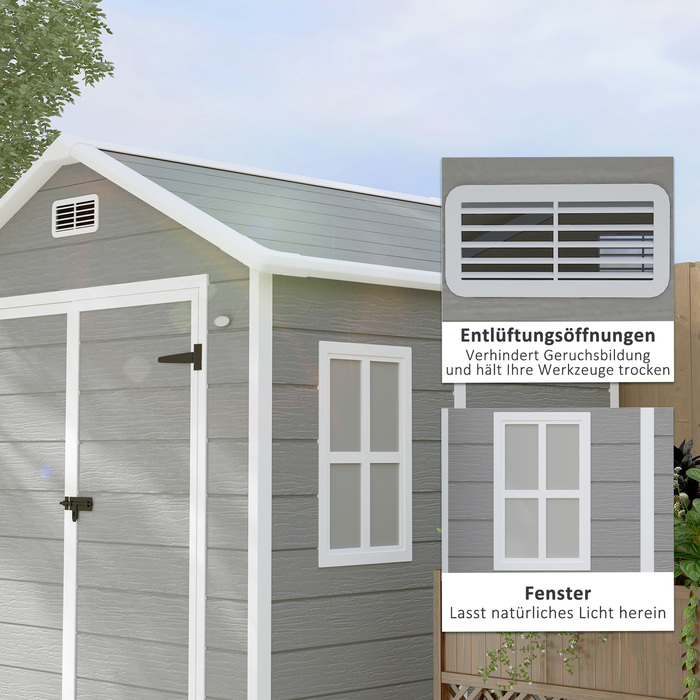 Outsunny Garden Shed 2,4 м², Водонепроникний садовий сарай з підлоговим моноскатним дахом, 182x151x219/181 см, Сарай для інструментів з дверима, що замикаються, Вікно Велосипедний гараж, Садова шафа з алюмінію, для заднього двору, Саду, Сірий | Аосом