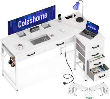 Комп'ютерний стіл Coleshome L-подібний з 6 шухлядами, білий, 126x80 см