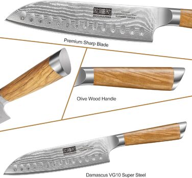 Набір дамаських ножів HOSHANHO з 3 предметів 67 шарів, шеф-ніж 20 см, сантоку 18 см, ніж для чищення шкірки 9,5 см