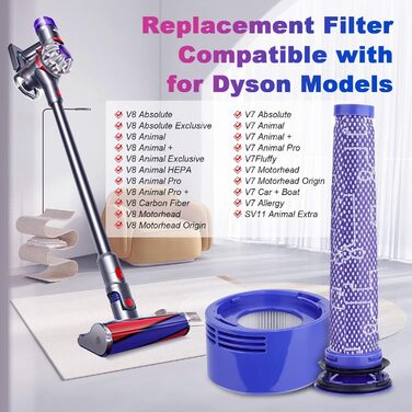 Фільтр V8/V7 для Dyson, комплект постфільтра та попереднього фільтра HEPA з 3 частин, сумісний із Dyson V8/V7