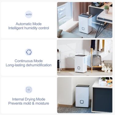 Електричний осушувач повітря з насосом: 80 л/день, компресорний, бак 8 л, повітряний потік 400 м³/год, смарт-гігростат, тихий будівельний осушувач для підвалу/квартири/офісу/ванної кімнати/спальні, чорний & білий (сірий & білий)