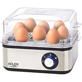 Яйцеварка з нержавіючої сталі JUNG ADLER AD4486 до 8 яєць, 800 Вт, без бісфенолу А, ступінь твердості, що вільно вибирається - в т.ч. яйцесборнік, мірний стакан, сковорода для смажених яєць, яйцеварка