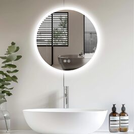 LED дзеркало для ванної кімнати AllRight з підсвічуванням 50 см, кругле, димування, 3 кольори світла, сенсорне керування, антизапар, для макіяжу та гоління