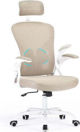 Ергономічне крісло Farini для офісу та дому: регульована висота, з підголівником, до 150 кг, на роликах, бежеве