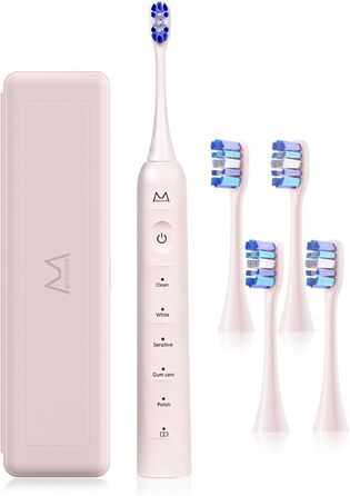 Електрична зубна щітка для дорослих B10PRO-Rosa, 5 режимів, 48000 VPM, IPX8, акумулятор 180 днів, таймер, 4 насадки, чохол