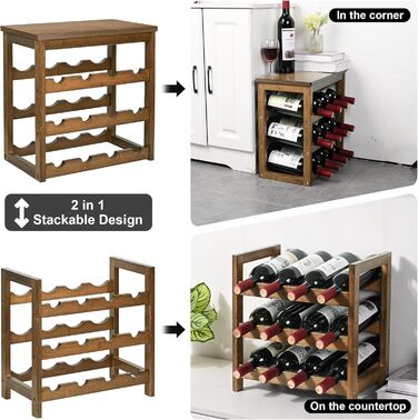 Стелаж для вина VASMIA з бамбука, 3-ярусний, на 12 пляшок, білий (горіх)