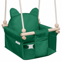 Дитяча гойдалка-колиска MAMOI з ременем безпеки, регульована висота 150-190 см, зелена. Гойдалка для дому, міцна конструкція, м'яке сидіння з велюру, легкий монтаж.