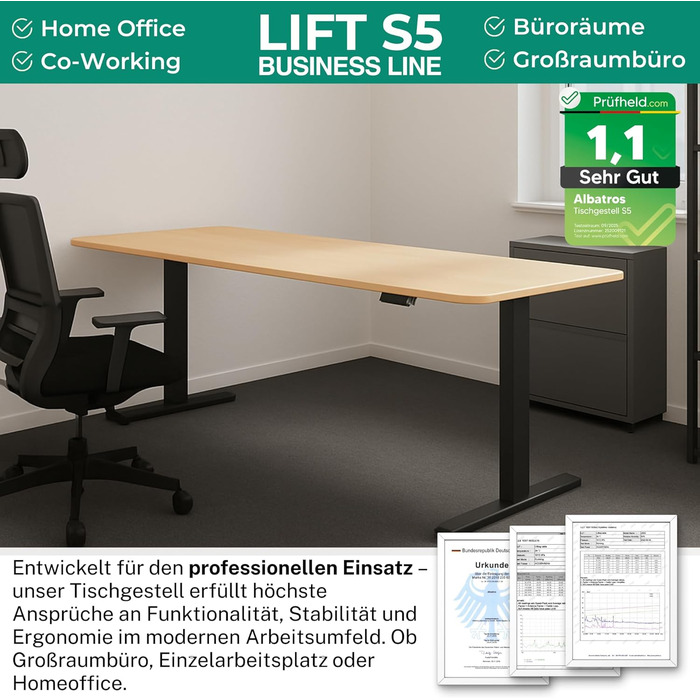 Електричний регульований стіл Albatros Lift S5: металеве підстав'яння, 2м, 120кг | Чорний