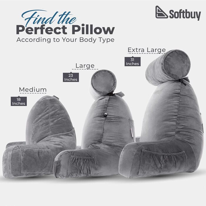 Велике читальне крісло-подушка Softbuy 78,7 см з підголовником, регульована XL-подушка для ліжка, м'яке крісло для дорослих з підлокітниками, ідеально для читання та відпочинку, велике (середнє)