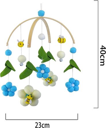Мобільний дзвіночок EXQULEG для малюків, мобільний дзвіночок з бджолиними квітами і кульками з фетру, дзвіночок для дитячої кімнати, подарунок для новонароджених дівчаток або хлопчиків (синій )