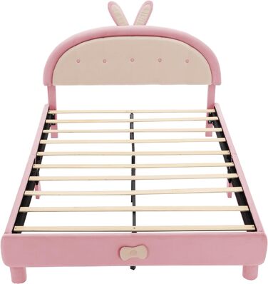 Ліжко з м'якою оббивкою Merax Двоспальне ліжко 140 x 200 дитяче ліжечко для дівчаток хлопчиків з круглим узголів'ям і рейковою основою (рожевий)