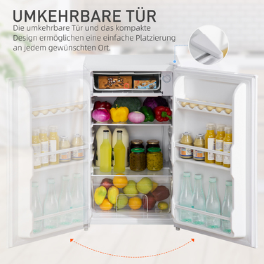 Міні-холодильник, об'єм 91 літр, з морозильною камерою, регульовані полиці, тиха робота, компактний розмір, корпус з пластику та сталі, білий колір