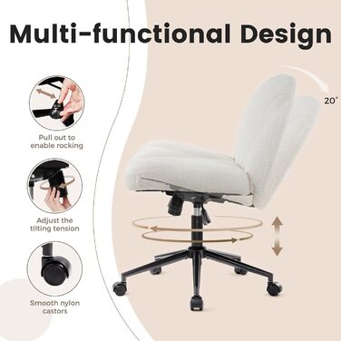 Офісний стілець IWMH без підлокітників, регульований по висоті, поворотний з роликами, з тканинним сидінням, ергономічний, крісло для читання з широким сидінням для позиції