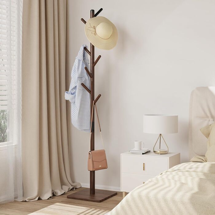 Дерев'яний вішак для одягу, стійка для одягу з 8 гачками, 30x30x180 см, коричневий