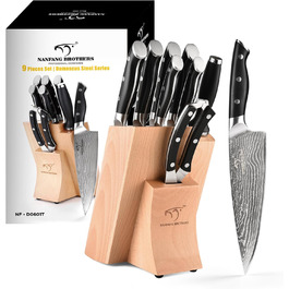 Набір ножів NANFANG BROTHERS 9 предметів з дамаської сталі, кухонний набір ножів для професійних кухарів, з ергономічною дерев'яною ручкою