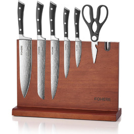 Набір ножів FOHERE 7 предметів: кухонний, для хліба, овочевий, з точилкою та магнітним блоком з нержавіючої сталі та дерева