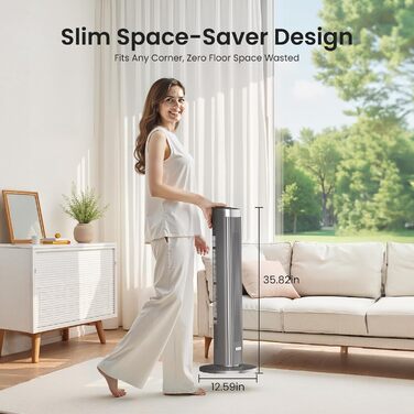 Турбовентилятор Leiser з осциляцією 90°, пульт дистанційного керування та Wi-Fi, 4 швидкості та 4 режими, таймер 12 годин, сірий, 91 см