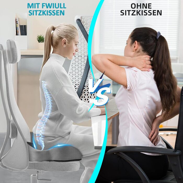 Подушка для сидіння Fwiull з Memory Foam: для авто, софи, офісу. Зняття тиску, ергономічна підтримка (Світло-сіра)