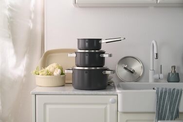 Набір посуду ZWILLING PURE, 5 предметів, з нержавіючої сталі 18/10, керамічне покриття, Stay-Cool ручки, придатний для миття в посудомийній машині (антрацитово-сірий)