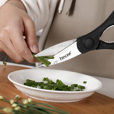 Набір ножів Hecef 14 предметів з дерев'яним блоком, професійний набір кухонних ножів з нержавіючої сталі, з ножицями, ножем для стейка та точилкою (чорний)