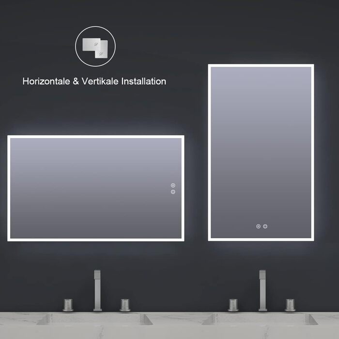 LED дзеркало для ванної кімнати Byecold з підсвічуванням, антизапар, 60x80 см, Wi-Fi, годинник, дата, сенсорне керування