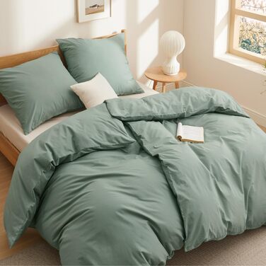 BEDSURE Комплект постільної білизни 135x200, бавовна, 4 частини - зелений колір, комплект з 2 наволочок 80x80 см, Oeko-TEX, застібка на блискавку