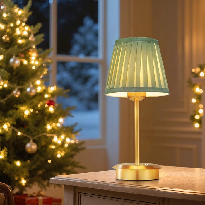 Настільна лампа OUSFOT бездротова, 3 режими яскравості, золота, вінтажний дизайн з абажуром для вітальні, кабінету, спальні, їдальні