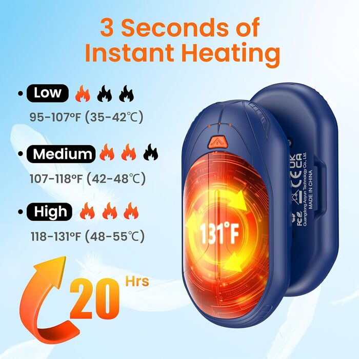 Електричні грілки для рук USB, 2 шт. - багаторазові, 3 режими нагріву, 20 годин роботи, для кемпінгу та відпочинку на природі. Кольори: блакитний