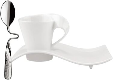 Набір кавовий Villeroy & Boch NewWave Premium Cappuccino, 8 предметів на 4 персони, білий, для кавоварки, сумісний з миючим засобом та мікрохвильовою піччю, хвильовий дизайн