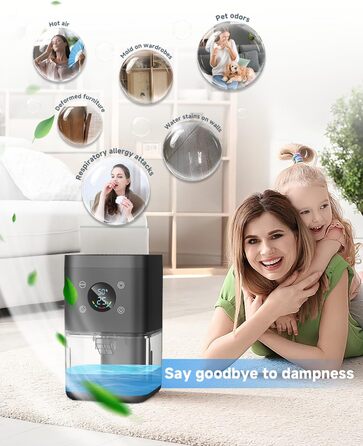 Електричний осушувач повітря 1800 мл - тихий осушувач для дому з функцією відтавання, очищення повітря та захистом від вологи. Ідеально для спальні та ванної кімнати (білий/чорний)