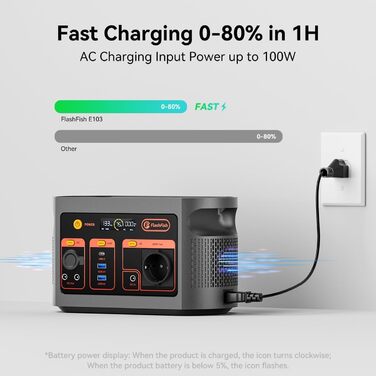 Портативна електростанція FlashFish E103 300W з акумулятором LiFePO4 179.2Wh (3000+ циклів), швидка зарядка, 230V AC, сонячний генератор для кемпінгу, подорожей, надзвичайних ситуацій (179.2Wh + сонячна панель 100W)